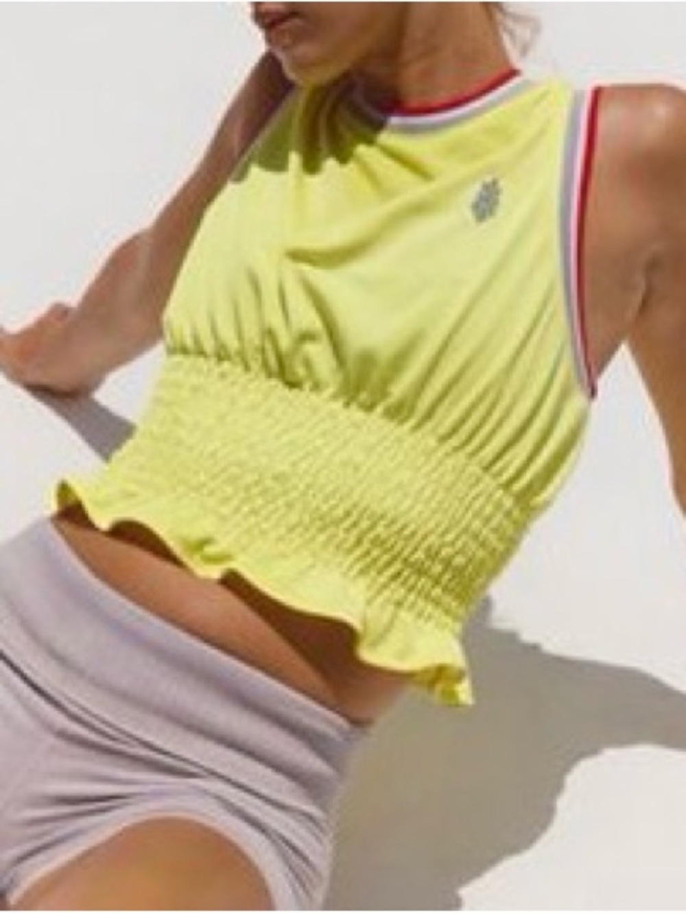 Free People Lemon Yellow Smocked Tank with Red-Trim